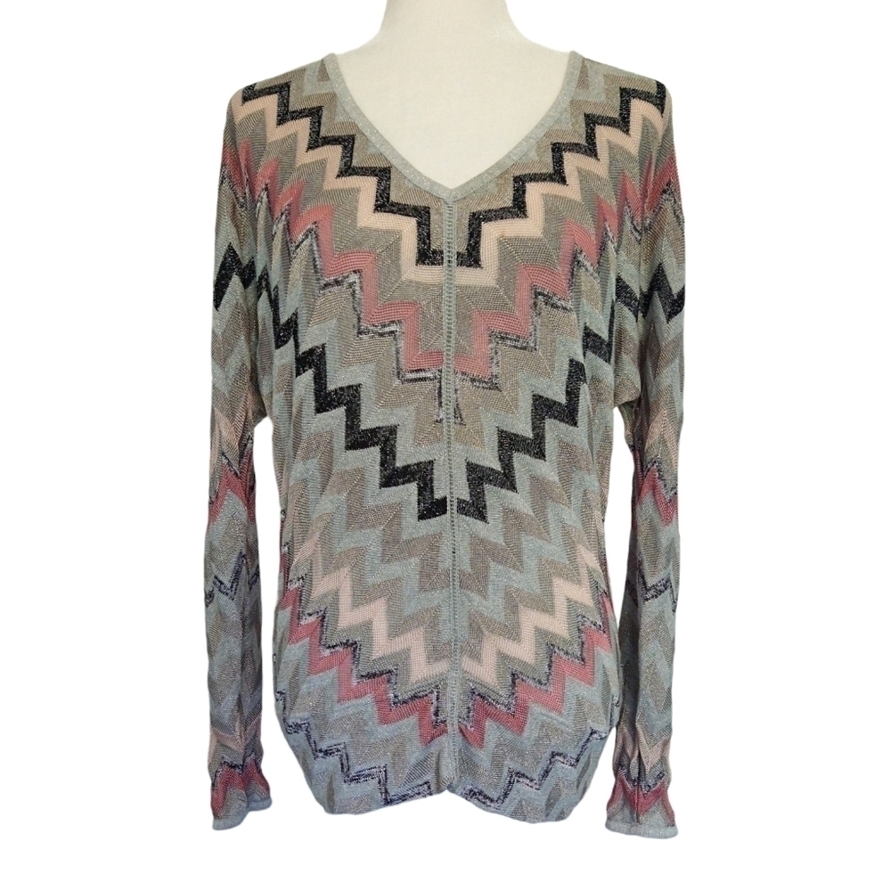 White House Black Market Dolman Sleeve V-Neck Chevron Sweater Zigzag Modern